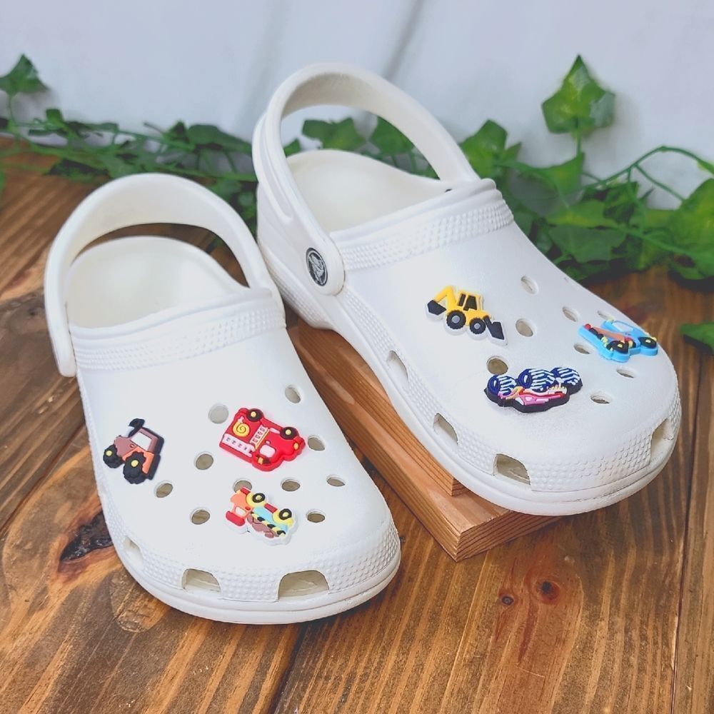 CROCS. White Clogs with Truck Buttons. Size 5 Men's Or Women's 7.
